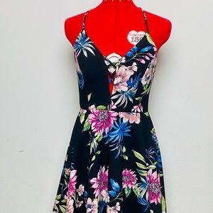 Trac Black Floral A Line Dress- (EUC) Size M